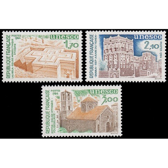 France Francia Servicios S 79/81 1984 UNESCO Patrimonio universal MNH France Francia Servicios S 79/81 1984 UNESCO Patrimonio universal MNH