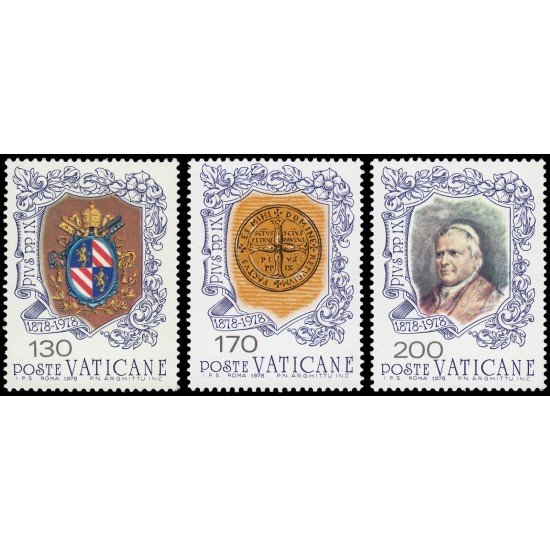 Vaticano 653/55 1978 Centenario de la muerte del Papa Pio IX MNH