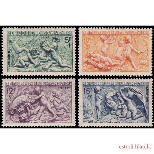 France Francia 859/62 1949 Bajorrelieves de la Fontaine de Bouchardon MNH