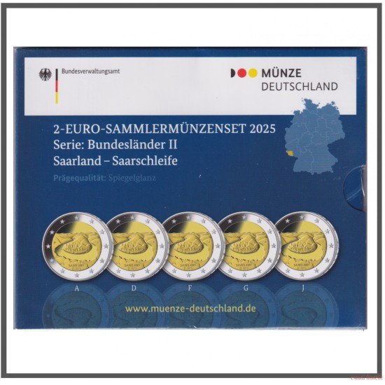 Alemania 2025 Cartera Oficial Monedas 2€ euros Sarre Proof ( 5 cecas ) Alemania 2025 Cartera Oficial Monedas 2€ euros Sarre Proof ( 5 cecas )