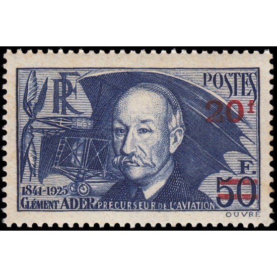 France Francia 493 1940 Nuevo valor en sobrecarga Clement Ader MNH France Francia 493 1940 Nuevo valor en sobrecarga Clement Ader MNH