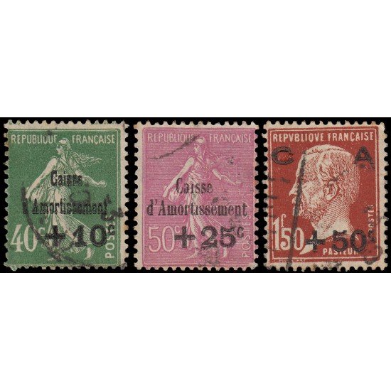 France Francia 253/55 1929 Semeuse, Pasteur Usados France Francia 253/55 1929 Semeuse, Pasteur Usados