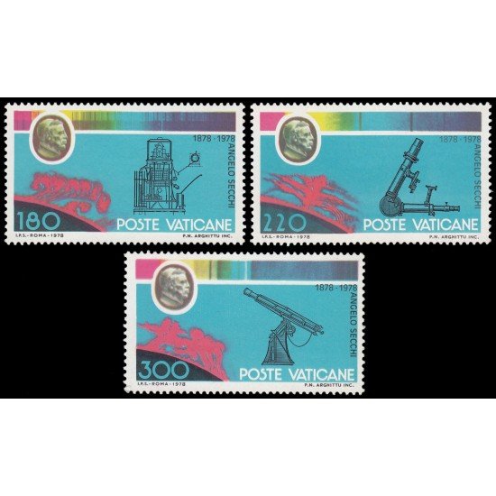 Vaticano 675/77 1979 Centenario de la muerte del astrónomo P. A. Secchi aparatos de astronomía MNH