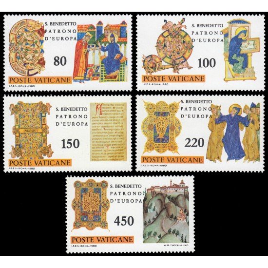 REL/S Vaticano 689/93 1980 15 Centenario de St. Benedicto de Nursie Fundador de los Benedictinos MNH