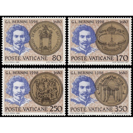 Vaticano 694/97 1980  300 aniv. de la muerte de G. L. Bernini Obras sobre medallas Retrato MNH