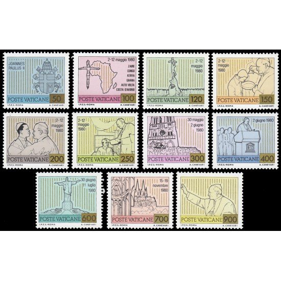 REL/S Vaticano  715/25 1981 Serie Viajes de Juan Pablo II MNH