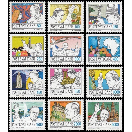 Vaticano  755/66 1984 Serie Viajes de S S Juan Pablo II MNH