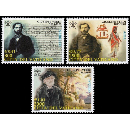 Vaticano 1227/29 2001 Centenario de la muerte del compositor Giuseppe Verdi MNH Vaticano 1227/29 2001 Centenario de la muerte del compositor Giuseppe Verdi MNH