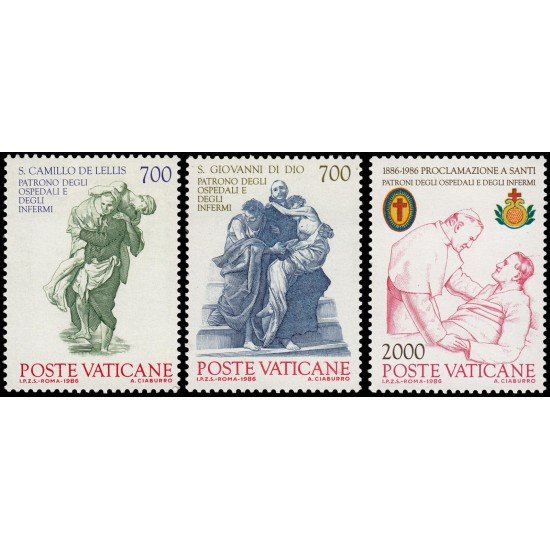 Vaticano 797/99 1986 Centenario de la proclamacion de ST. Juan de Dios y Camille de Lellis como patrones de hospitales y enfermos MNH