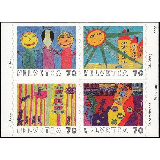 Suiza Switzerland 1659/62 2000 Dibujos infantiles sobre el futuro Concurso mundial Autoadhesivos Suiza Switzerland 1659/62 2000 Dibujos infantiles sobre el futuro Concurso mundial Autoadhesivos