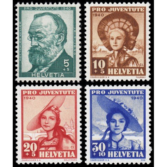 Suiza Switzerland 354/57 1940 Pro juventud Gottfried Keller MNH Suiza Switzerland 354/57 1940 Pro juventud Gottfried Keller MNH