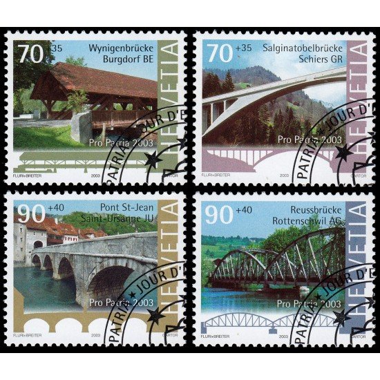 Suiza Switzerland 1757/60 2003 Por la patria Puentes y pasarelas Matasellos a favor MNH Suiza Switzerland 1757/60 2003 Por la patria Puentes y pasarelas Matasellos a favor MNH