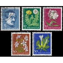 Suiza Switzerland 668/72 1960 Pro juventud Alexandre Calame Flores flowers Matasellos a favor MNH Suiza Switzerland 668/72 1960 Pro juventud Alexandre Calame Flores flowers Matasellos a favor MNH