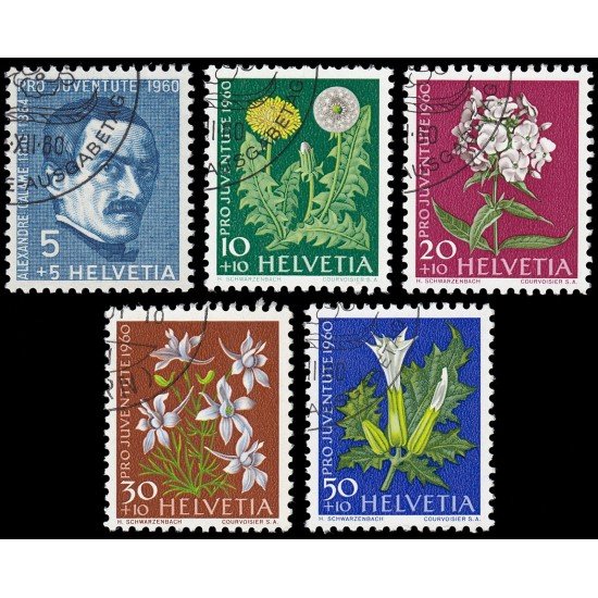 Suiza Switzerland 668/72 1960 Pro juventud Alexandre Calame Flores flowers Matasellos a favor MNH