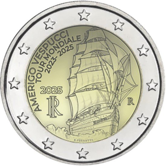Italia 2025 2 € euros conmemorativos Amerigo Vespucci 2023-2025
