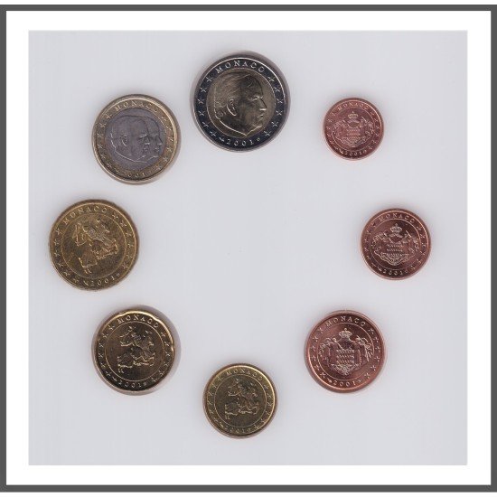 Mónaco 2001 Emisión monedas Sistema monetario euro € Tira Mónaco 2001 Emisión monedas Sistema monetario euro € Tira