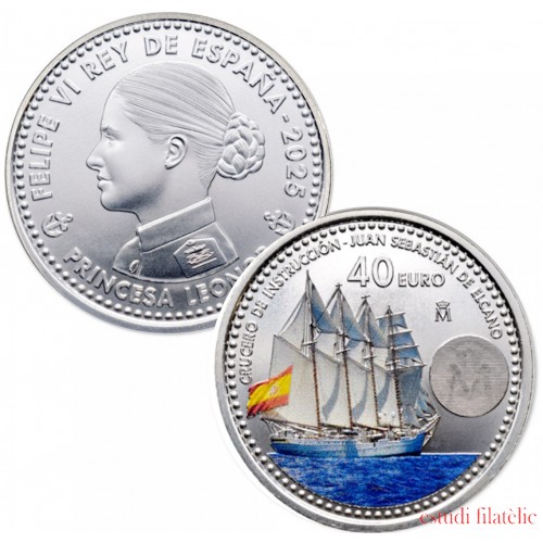 España 2025 40 Euros de plata 40€ Color Juan Sebastián Elcano Leonor