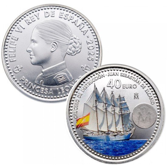 España 2025 40 Euros de plata 40€ Color Juan Sebastián Elcano Leonor España 2025 40 Euros de plata 40€ Color Juan Sebastián Elcano Leonor