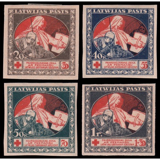 Letonia Latvia 55/58 1920 Sobretasa en beneficio de la Cruz Roja Sin dentar MH Letonia Latvia 55/58 1920 Sobretasa en beneficio de la Cruz Roja Sin dentar MH