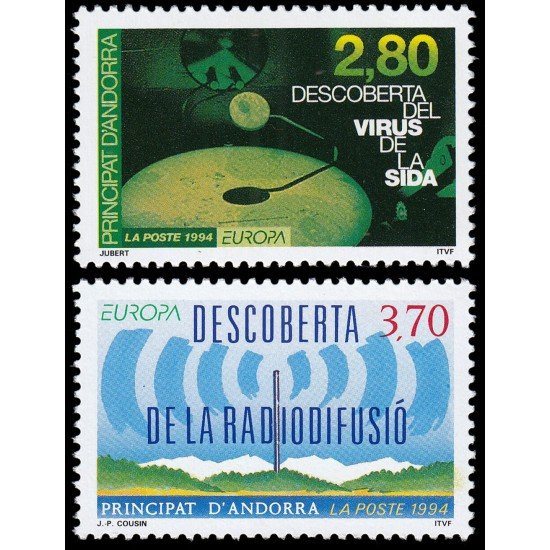 Andorra Francesa 444/45 1994 Descubrimiento del virus del Sida y de la Radiofusión MNH Andorra Francesa 444/45 1994 Descubrimiento del virus del Sida y de la Radiofusión MNH