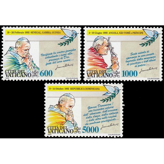 Vaticano 963/65 1993 Serie Viajes de S S Juan Pablo II MNH
