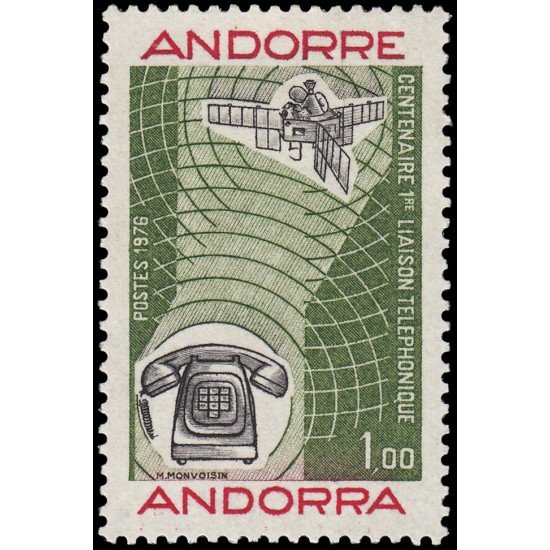 Andorra Francesa 252 1976 Centenario de la primera conexión telefónica MNH Andorra Francesa 252 1976 Centenario de la primera conexión telefónica MNH