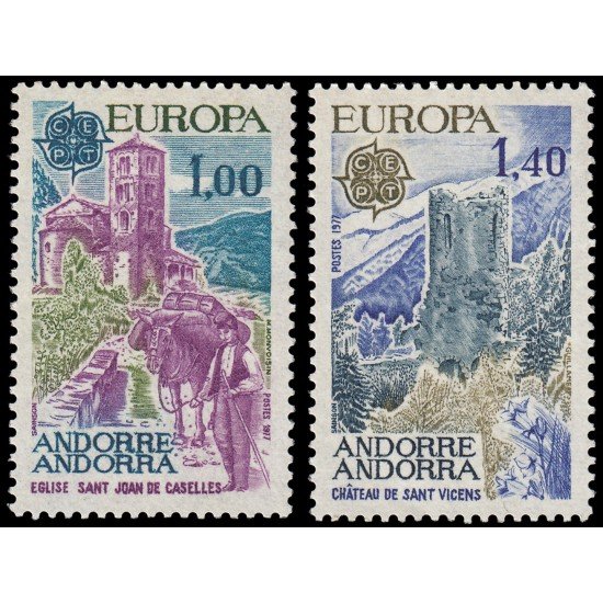 Andorra Francesa 261/62 1977 Iglesia San Joan de Caselles MNH Andorra Francesa 261/62 1977 Iglesia San Joan de Caselles MNH