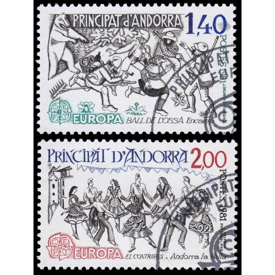 Andorra Francesa 292/93 1981 Danzas tradicionales Matasellos a favor MNH Andorra Francesa 292/93 1981 Danzas tradicionales Matasellos a favor MNH