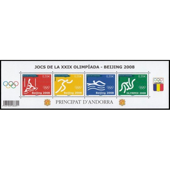 Andorra Francesa 658/61 2008 Juegos Olímpicos de Pekín Hoja con márgenes ilustrados MNH