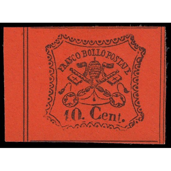 Italia Estados Pontificios 15 1867 Escudo de Armas Marquilla Roig MH Italia Estados Pontificios 15 1867 Escudo de Armas Marquilla Roig MH