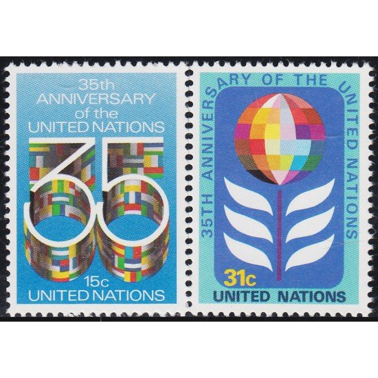Naciones Unidas New York 314/15 1980 35º Aniversario de la ONU Flor Banderas MNH