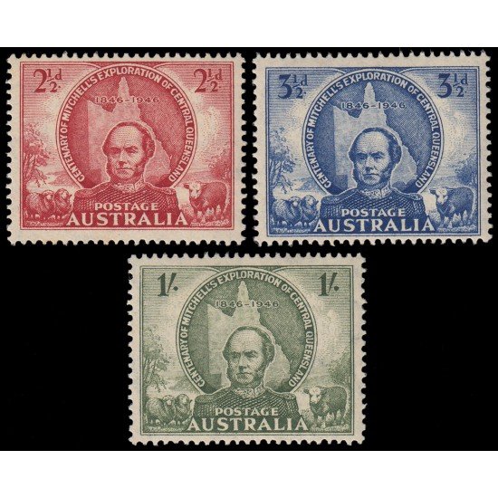 Australia 152/54 1946 Centenario del viaje de sir Thomas Mitchel a Queensland central MNH Australia 152/54 1946 Centenario del viaje de sir Thomas Mitchel a Queensland central MNH