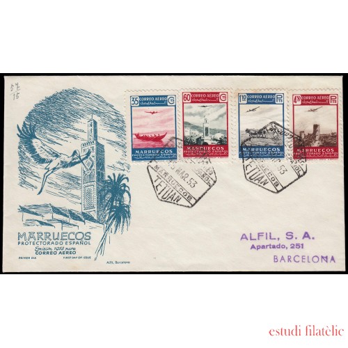 Marruecos Morocco 369/72 1953 Paisajes Avión en vuelo SPD Sobre Primer Día
