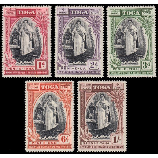 Tonga 82/86 1944 25 aniv. del advenimiento de la reina Salote MH Tonga 82/86 1944 25 aniv. del advenimiento de la reina Salote MH