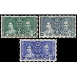 Turks & Caicos 117/19 37 Coronación de Jorge VI MNH