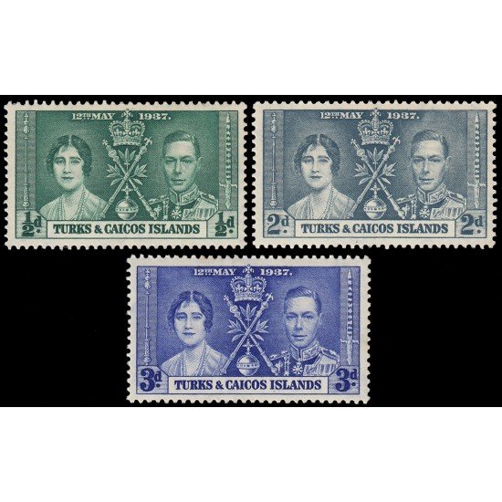 Turks & Caicos 117/19 37 Coronación de Jorge VI MNH Turks & Caicos 117/19 37 Coronación de Jorge VI MNH