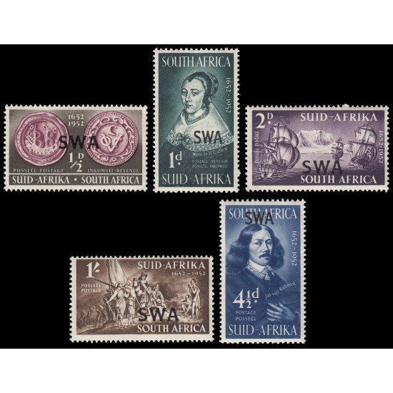 África Sudoccidental 227/31 1952 Sudáfrica South Africa 186/90 1952 Tricentenario de la fundación de Ciudad del Cabo por Jan van Riebeeck MNH