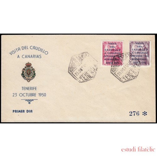 España Spain 1083A/83B 1950 Visita del Caudillo a Canarias Sobre Primer Día SPD