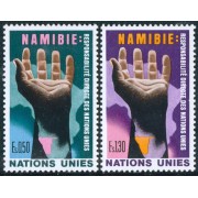 VAR1/S Naciones Unidas  Ginebra  Nº 52/53   1975  Namibia Responsabilidad de la ONU Mano simbólica Lujo
