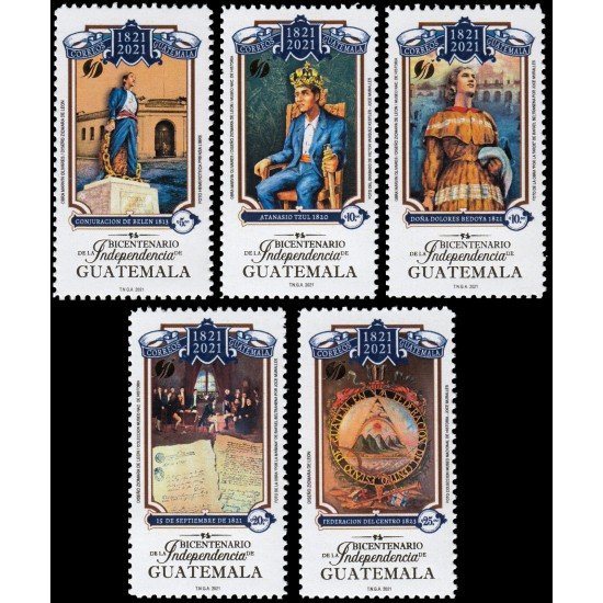 Guatemala 2021 Bicentenario de la independencia 1ª serie MNH Guatemala 2021 Bicentenario de la independencia 1ª serie MNH