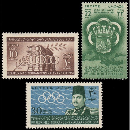 Egipto 282/84 1951 Primeros Juegos mediterráneos en Alejandría MNH Egipto 282/84 1951 Primeros Juegos mediterráneos en Alejandría MNH