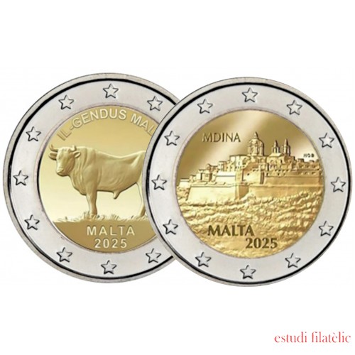 Malta 2025 2 € euros conmemorativos Buey -  Mdina  ( 2 monedas ) 