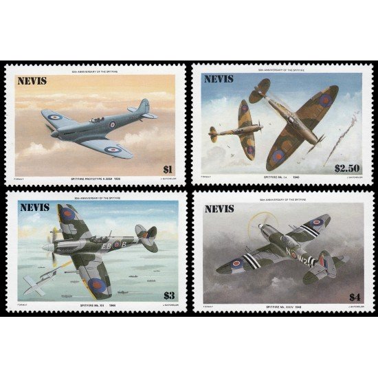 Nevis 361/64 1986 50 aniv. del avión Spitfire MNH Nevis 361/64 1986 50 aniv. del avión Spitfire MNH