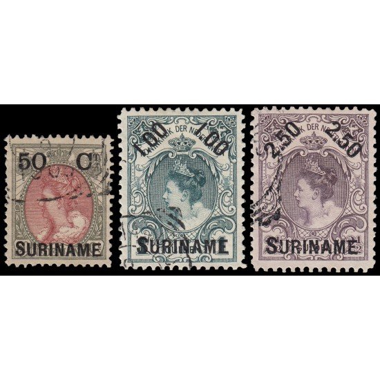 Surinam Suriname 34/36 1899 Sellos de Holanda con sobrecarga Usados Surinam Suriname 34/36 1899 Sellos de Holanda con sobrecarga Usados