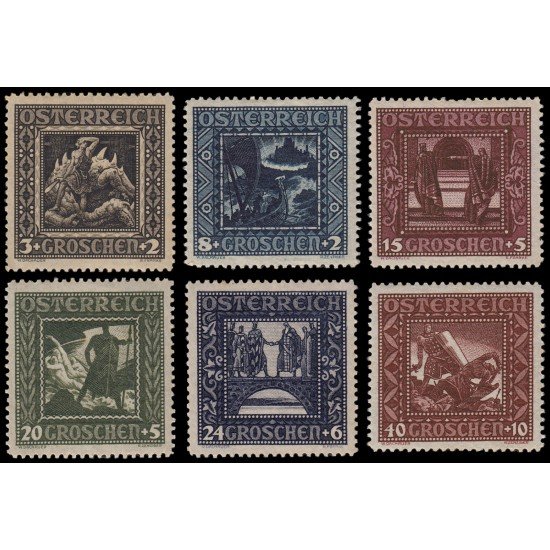 Österreich Austria 368/73 1926 En beneficio de la infancia Escenas de la leyenda de los Nibelungos MH Österreich Austria 368/73 1926 En beneficio de la infancia Escenas de la leyenda de los Nibelungos MH