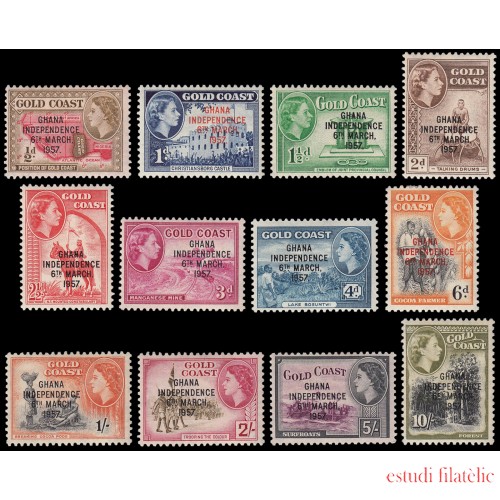 Ghana 1/9 1957-58 Sellos de Costa de Oro con sobrecarga Independencia MH