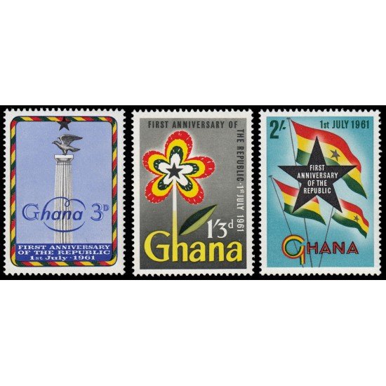 Ghana 93/95 1961 Primer aniv. de la República MNH Ghana 93/95 1961 Primer aniv. de la República MNH