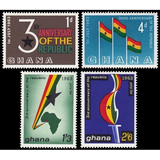 Ghana 135/38 1963 3 aniv. de la República MNH