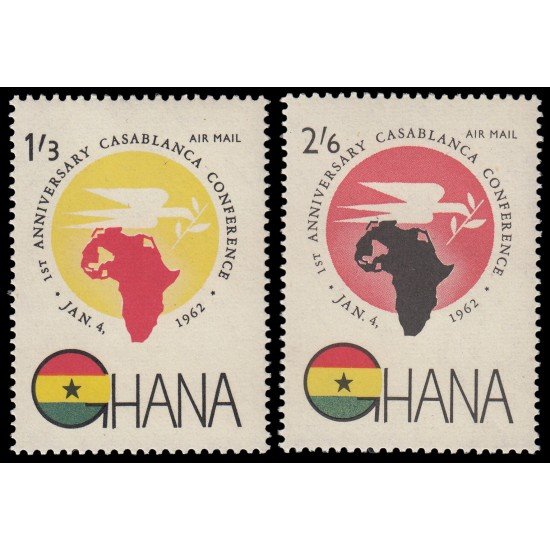 Ghana Aéreo 9/10 1962 Aniversario de la conferencia de Casablanca MNH Ghana Aéreo 9/10 1962 Aniversario de la conferencia de Casablanca MNH