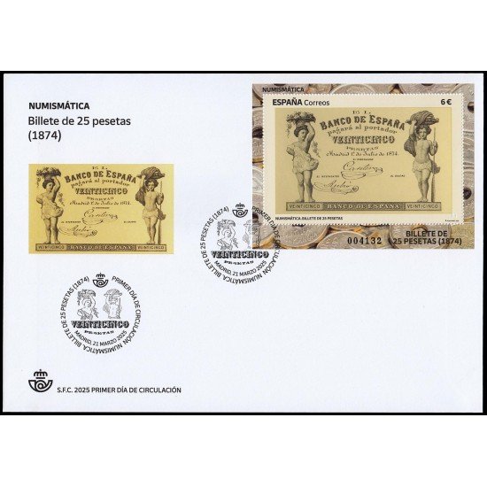 España Spain 5816 2025 Numismática Billete de 25 pesetas SPD Sobre Primer Día España Spain 5816 2025 Numismática Billete de 25 pesetas SPD Sobre Primer Día